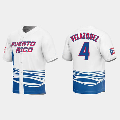 #4 NELSON VELAZQUEZ PUERTO RICO BASEBALL 2023 WORLD BASEBALL CLASSIC JERSEY ¨C WHITE Stitches Baseball Jerseys - Main View
