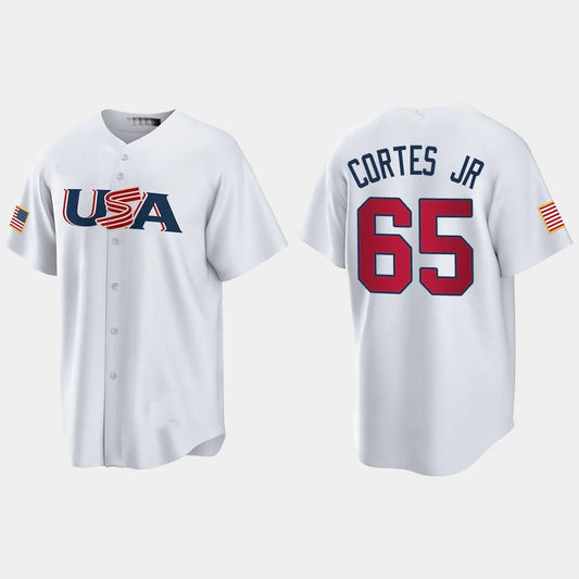 #65 NESTOR CORTES JR. NEW YORK YANKEES 2023 WORLD BASEBALL CLASSIC USA REPLICA JERSEY ¨C WHITE Stitches Baseball Jerseys - Main View