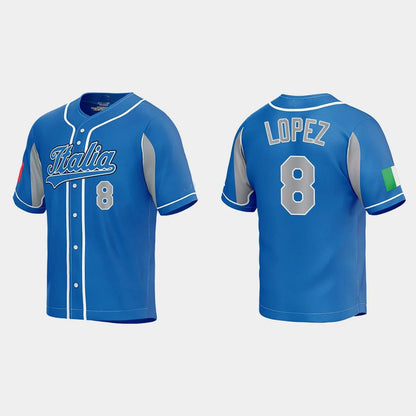 #8 NICKY LOPEZ ITALY BASEBALL 2023 WORLD BASEBALL CLASSIC JERSEY - ROYAL Stitches Baseball Jerseys
