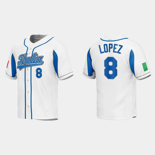 #8 NICKY LOPEZ ITALY BASEBALL 2023 WORLD BASEBALL CLASSIC JERSEY ¨C WHITE Stitches Baseball Jerseys - Main View