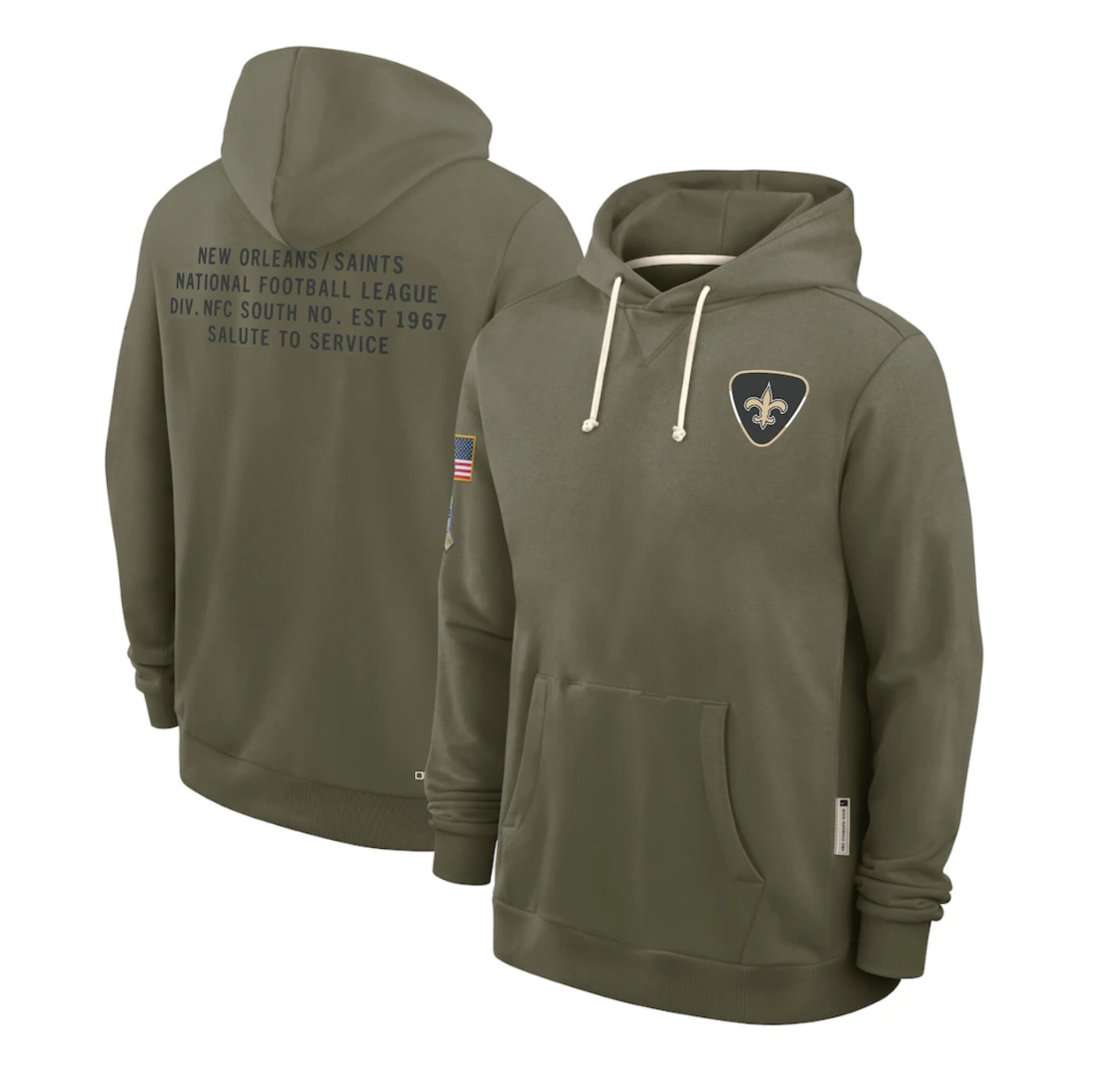 NO.Saints Olive 2025 Salute to Service Sideline Standard Issue Dri-FIT Hoodie Stitched American Football Jerseys - Main View