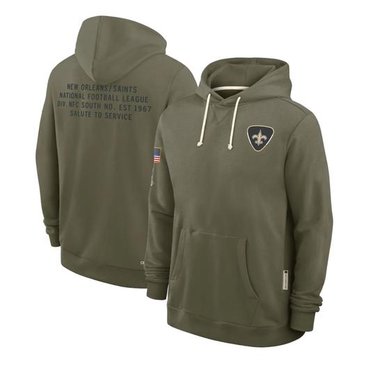 NO.Saints Olive 2025 Salute to Service Sideline Standard Issue Dri-FIT Hoodie Stitched American Football Jerseys - Main View