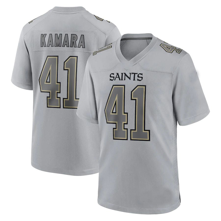 NO.Saints #41 Alvin Kamara Gray Atmosphere Fashion Game Jersey Stitched American Football Jersey - Main View