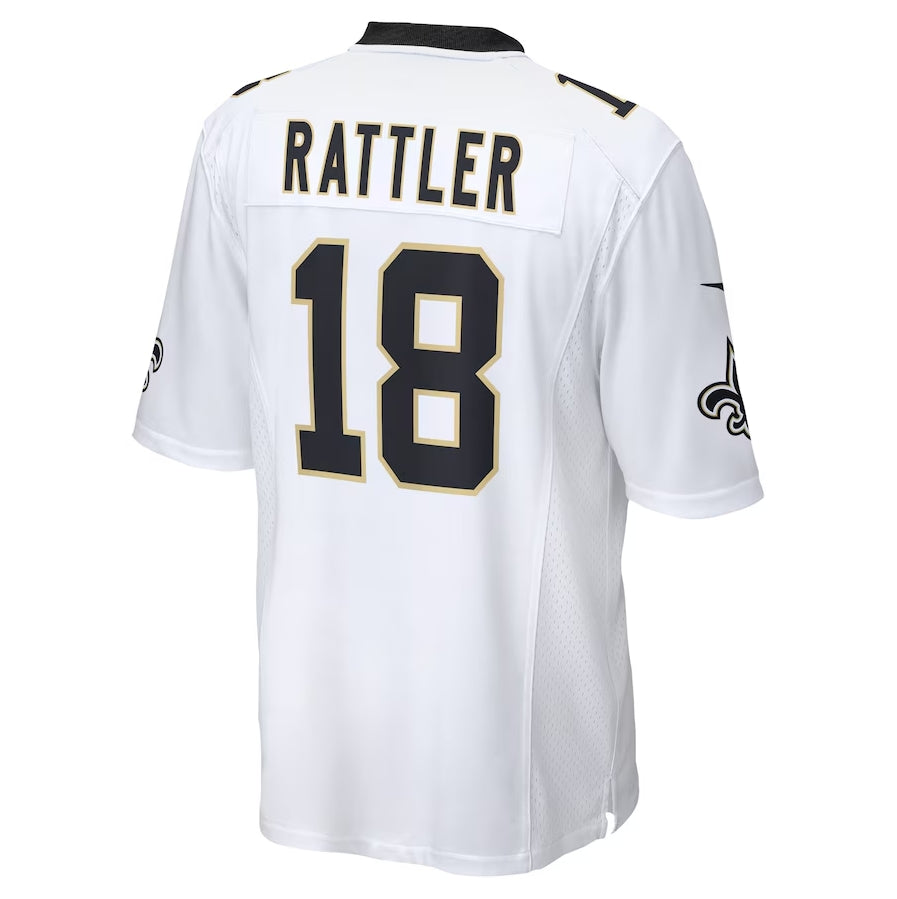 NO.Saints #18 Spencer Rattler White Game Player Stitched American Football Jersey - Main View