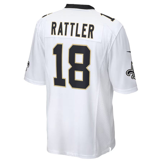 NO.Saints #18 Spencer Rattler White Game Player Stitched American Football Jersey - Main View