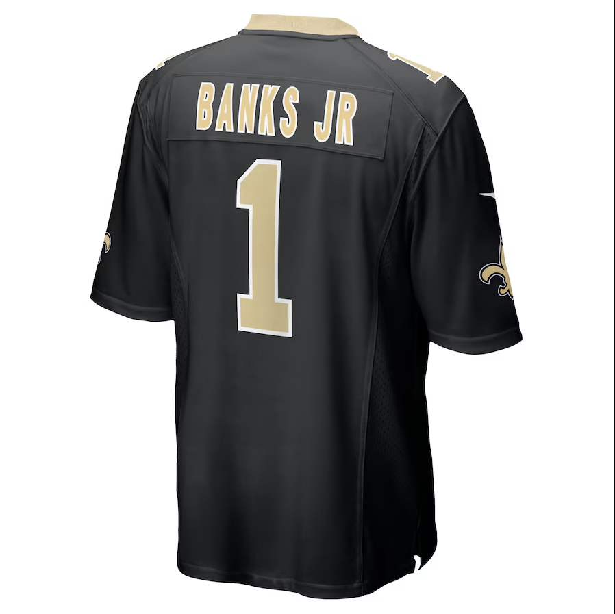 NO. Saints #1 Kelvin Banks Jr. Black 2025 Draft First Round Pick Game Stitched American Football Jersey - Main View