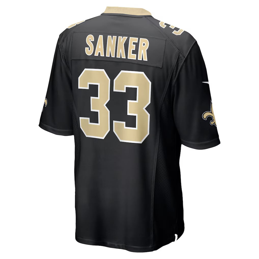 NO.Saints #33 Jonas Sanker Black Team Game Stitched American Football Jersey - Main View