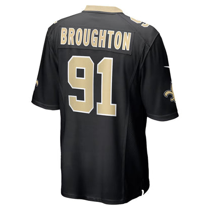 NO.Saints #91 Vernon Broughton Black Team Game Stitched American Football Jersey - Main View