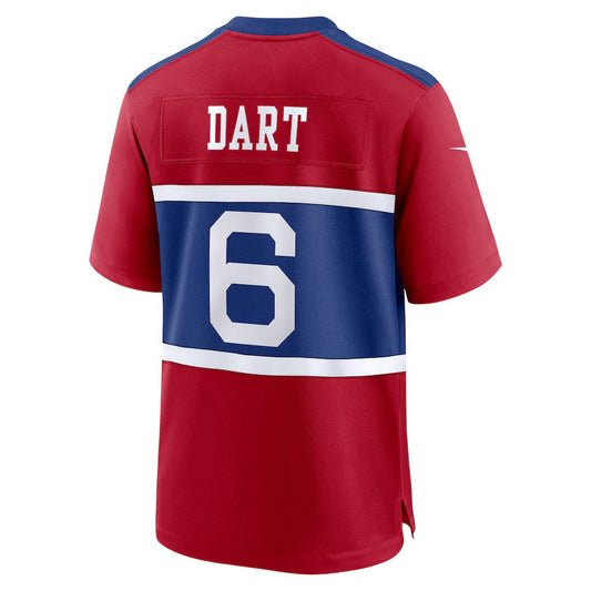 NY.Giants #6 Jaxson Dart Red Alternate Century Red Game Stitched American Football Jerseys - Main View