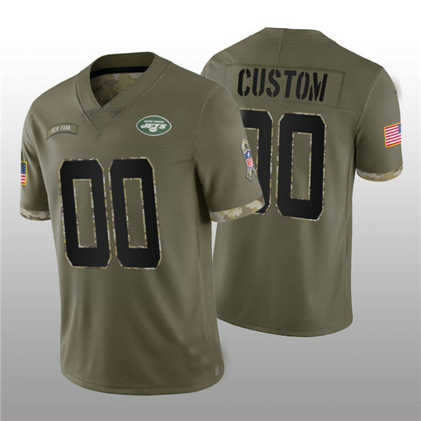 Custom NY.Jets ACTIVE PLAYER 2022 Olive Salute To Service Limited Stitched Jersey Football Jersey - Main View