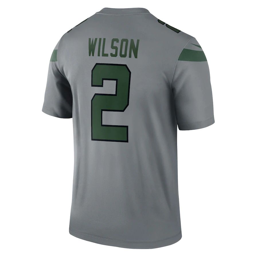 NY.Jets #2 Zach Wilson Gray Inverted Legend Jersey Stitched American Football Jerseys - Main View