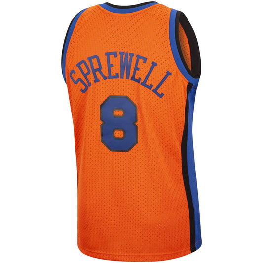 NY.Knicks #8 Latrell Sprewell Mitchell & Ness Orange 1998-99 Hardwood Classics Reload Swingman Stitched American Basketball Jersey - Main View