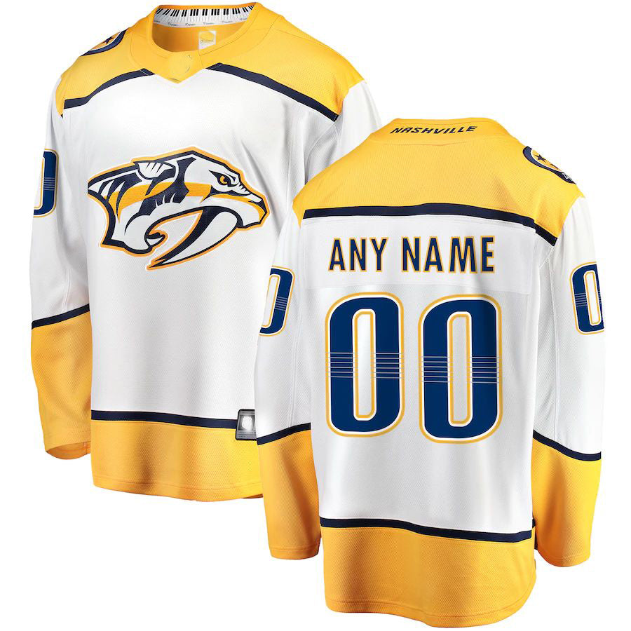 Custom N.Predators Fanatics Branded Away Breakaway White Stitched American Hockey Jerseys - Main View