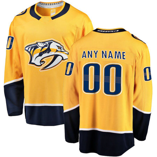 Custom N.Predators Fanatics Branded Home Breakaway  Gold Stitched American Hockey Jerseys - Main View