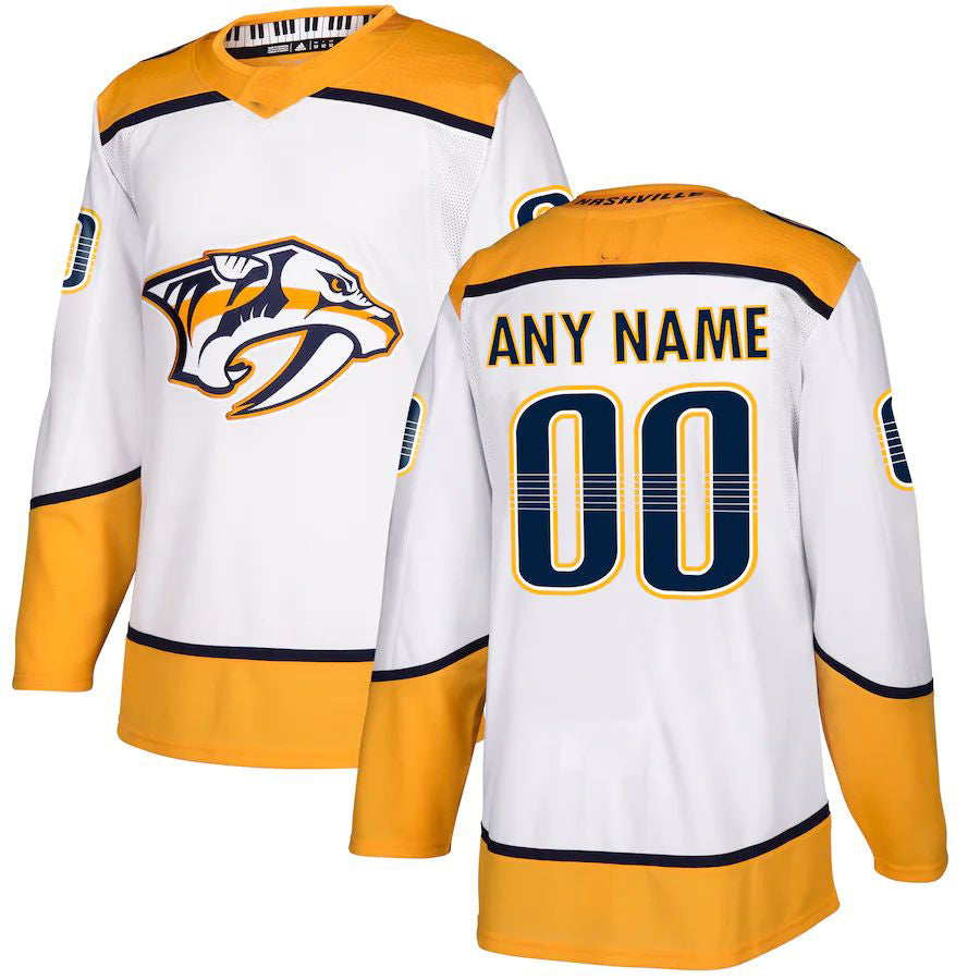 Custom N.Predators Away Authentic Jersey White Stitched American Hockey Jerseys - Main View