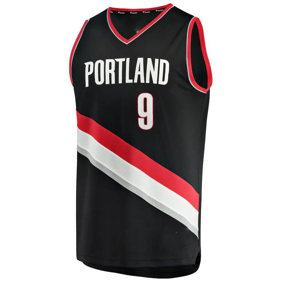 P.Trail Blazers #9 Nassir Little Fanatics Branded Fast Break Player Jersey Icon Edition Black Stitched American Basketball Jersey - Main View