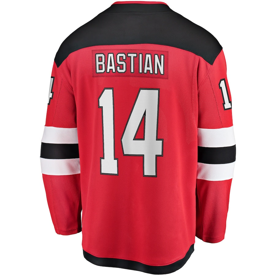 NJ.Devils #14 Nathan Bastian Fanatics Branded Home Breakaway Player Jersey Red Stitched American Hockey Jerseys - Main View