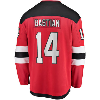 NJ.Devils #14 Nathan Bastian Fanatics Branded Home Breakaway Player Jersey Red Stitched American Hockey Jerseys - Main View