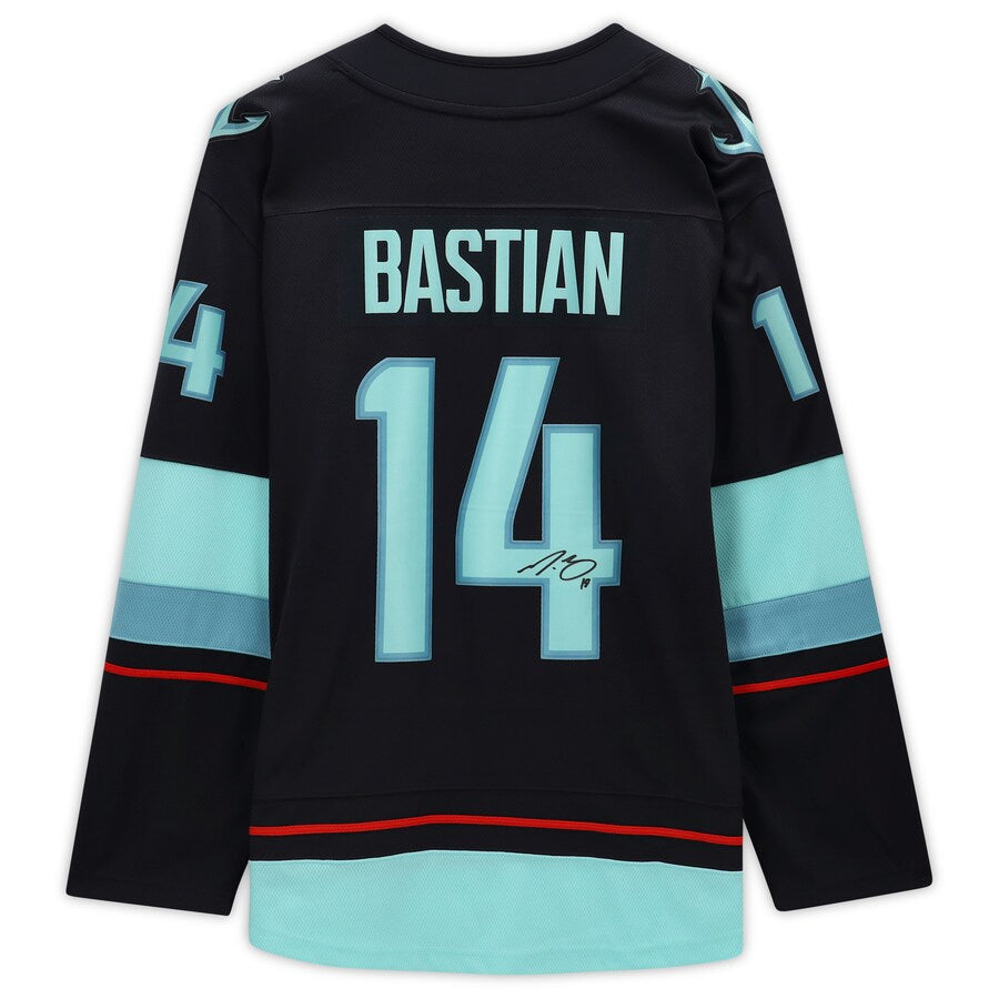 S.Kraken #14 Nathan Bastian Fanatics Authentic Autographed Breakaway Jersey with Inaugural Season Patch Blue Stitched American Hockey Jerseys - Main View