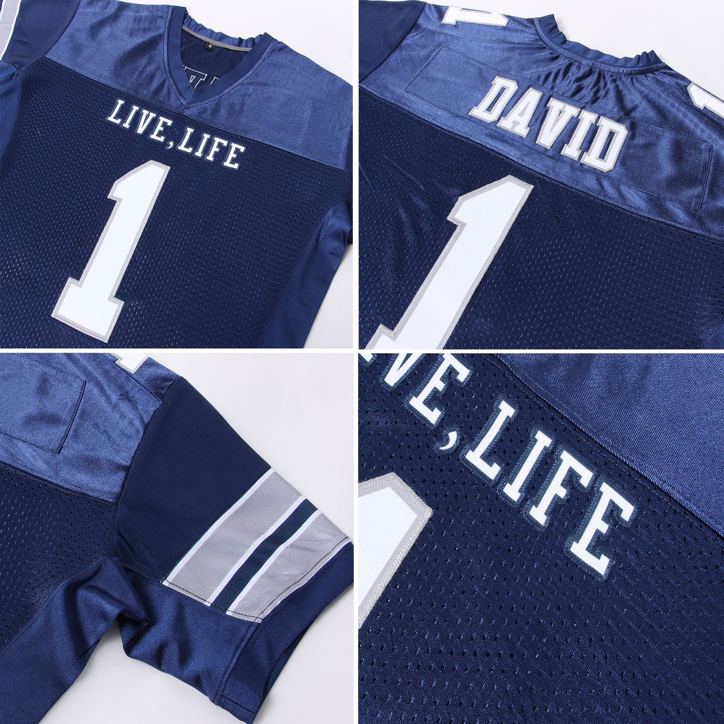 Custom Navy White-Light Gray Mesh Authentic Football Jersey view 6
