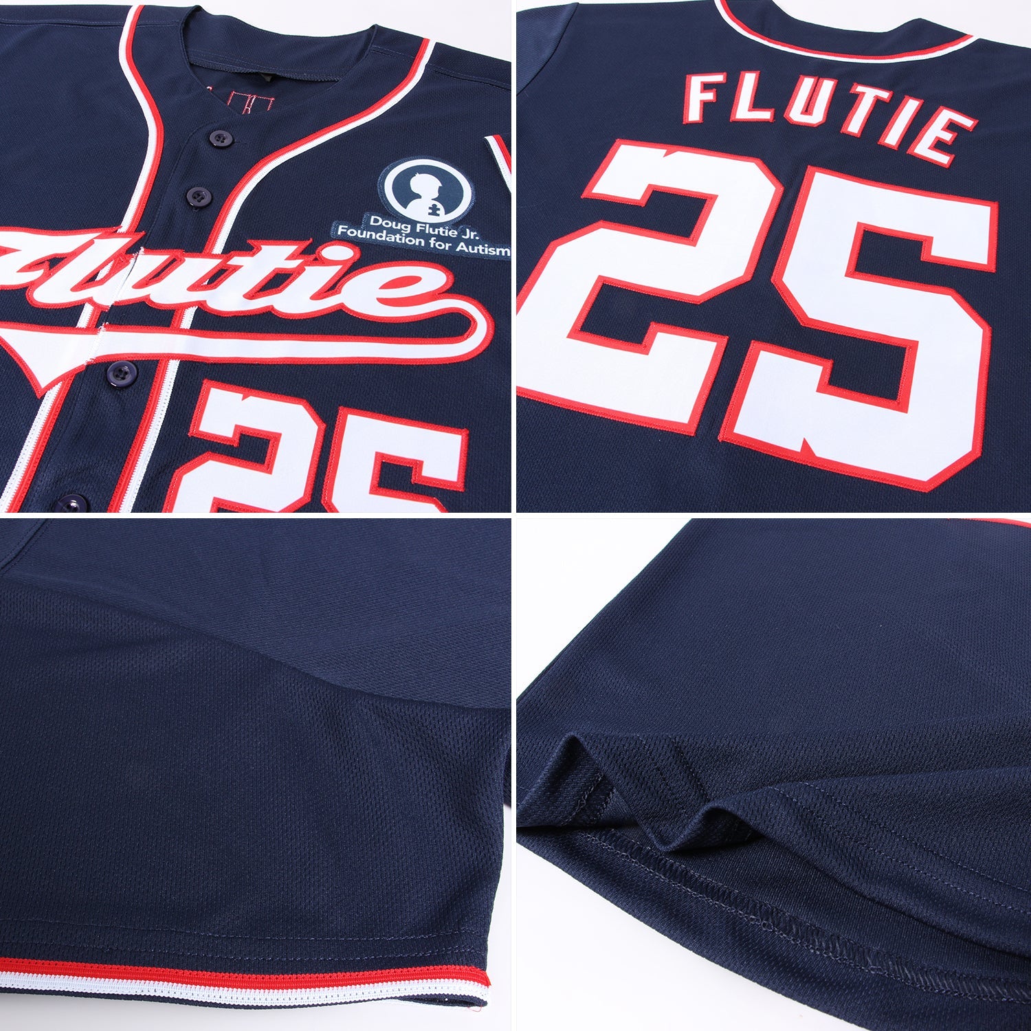 Custom Navy White-Red Authentic Baseball Jersey view 6