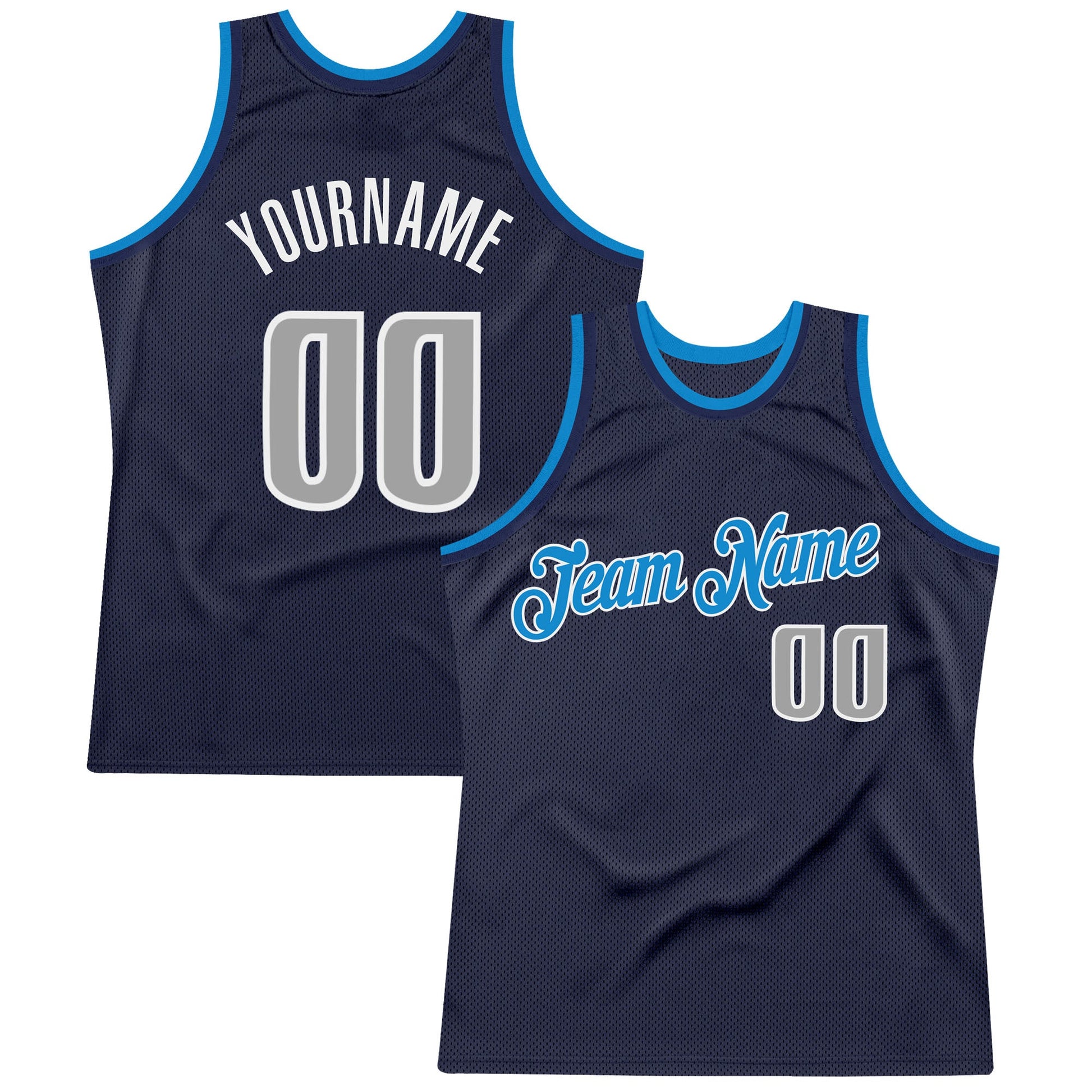 Custom Navy Gray-Blue Authentic Throwback Basketball Jersey - Main View
