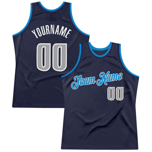 Custom Navy Gray-Blue Authentic Throwback Basketball Jersey - Main View