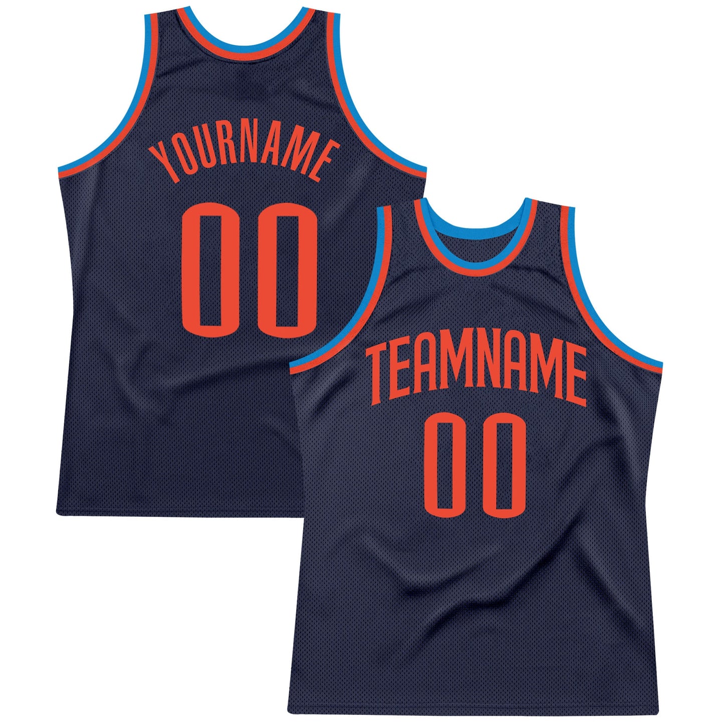 Custom Navy Orange-Blue Authentic Throwback Basketball Jersey - Main View