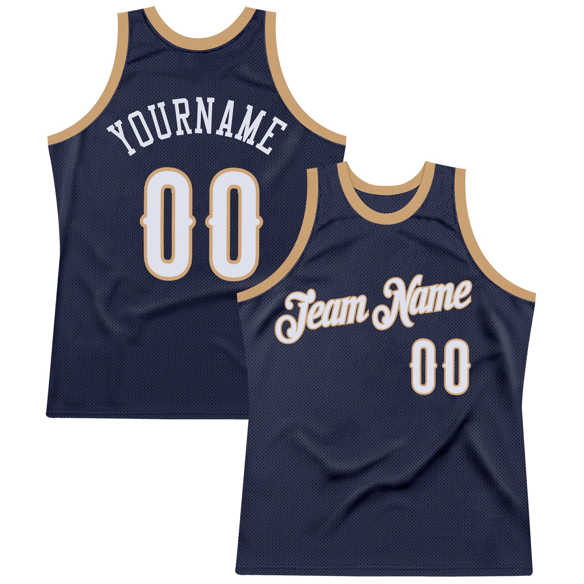 Custom Navy White-Old Gold Authentic Throwback Basketball Jersey - Main View