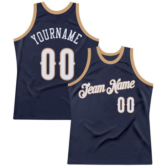 Custom Navy White-Old Gold Authentic Throwback Basketball Jersey - Main View