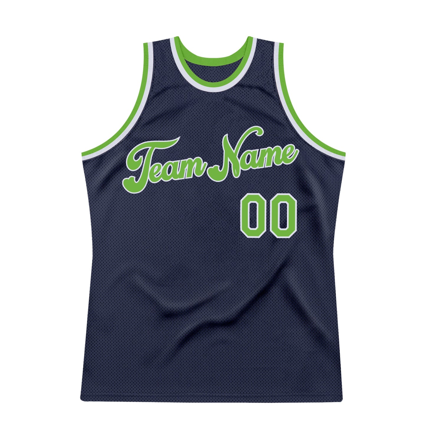 Custom Navy Neon Green-White Authentic Throwback Basketball Jersey view 7