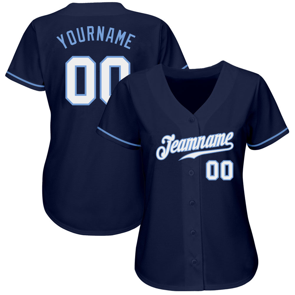 Custom Navy White-Light Blue Authentic Baseball Jersey view 2