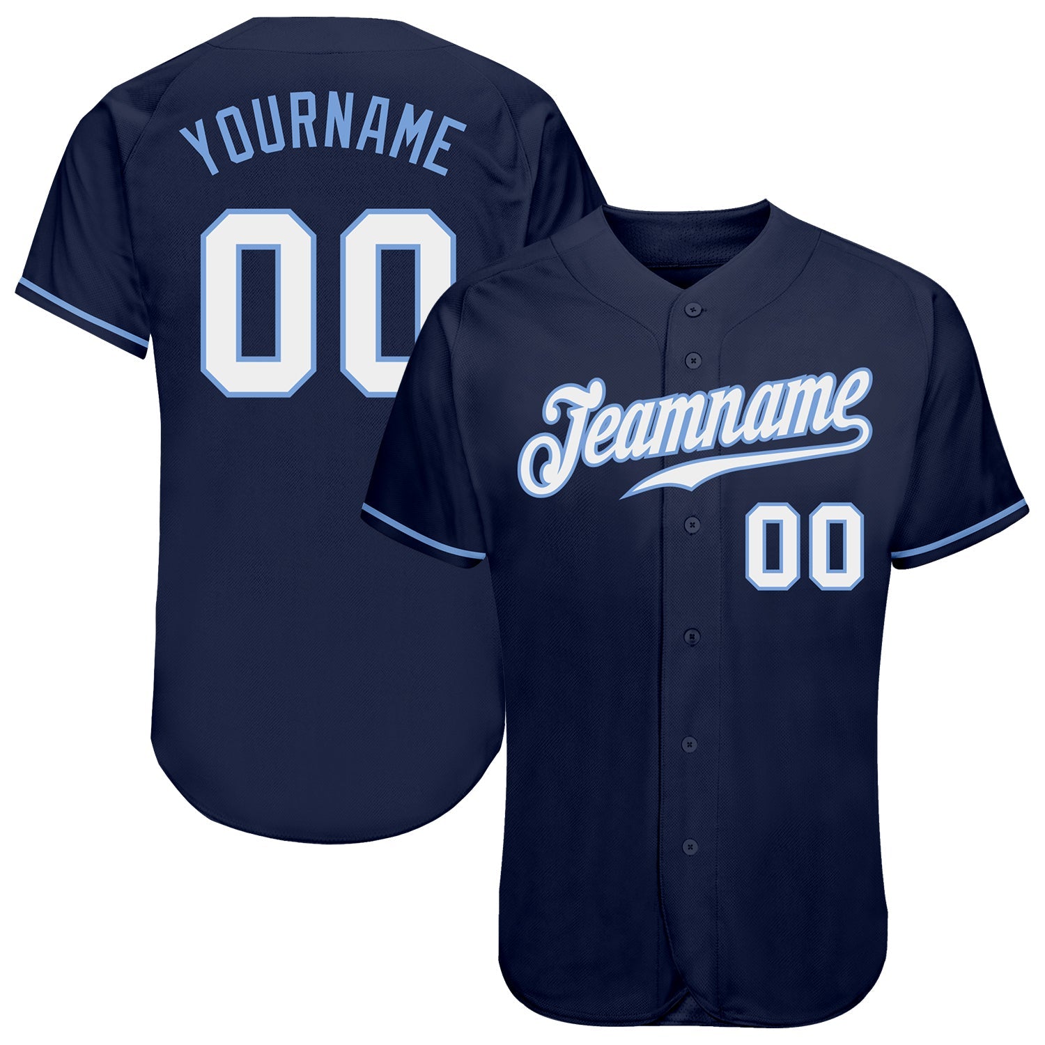 Custom Navy White-Light Blue Authentic Baseball Jersey - Main View