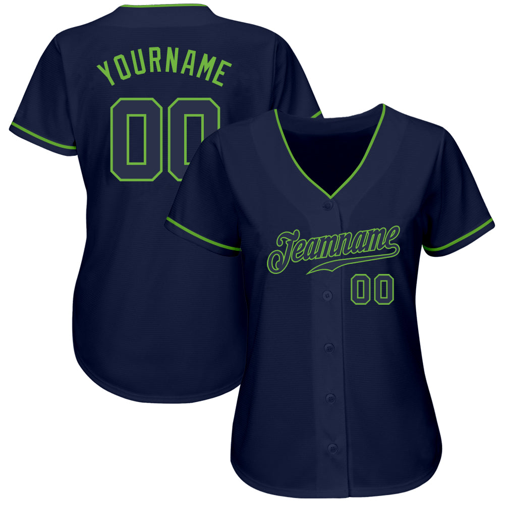 Custom Navy Navy-Neon Green Authentic Baseball Jersey view 2