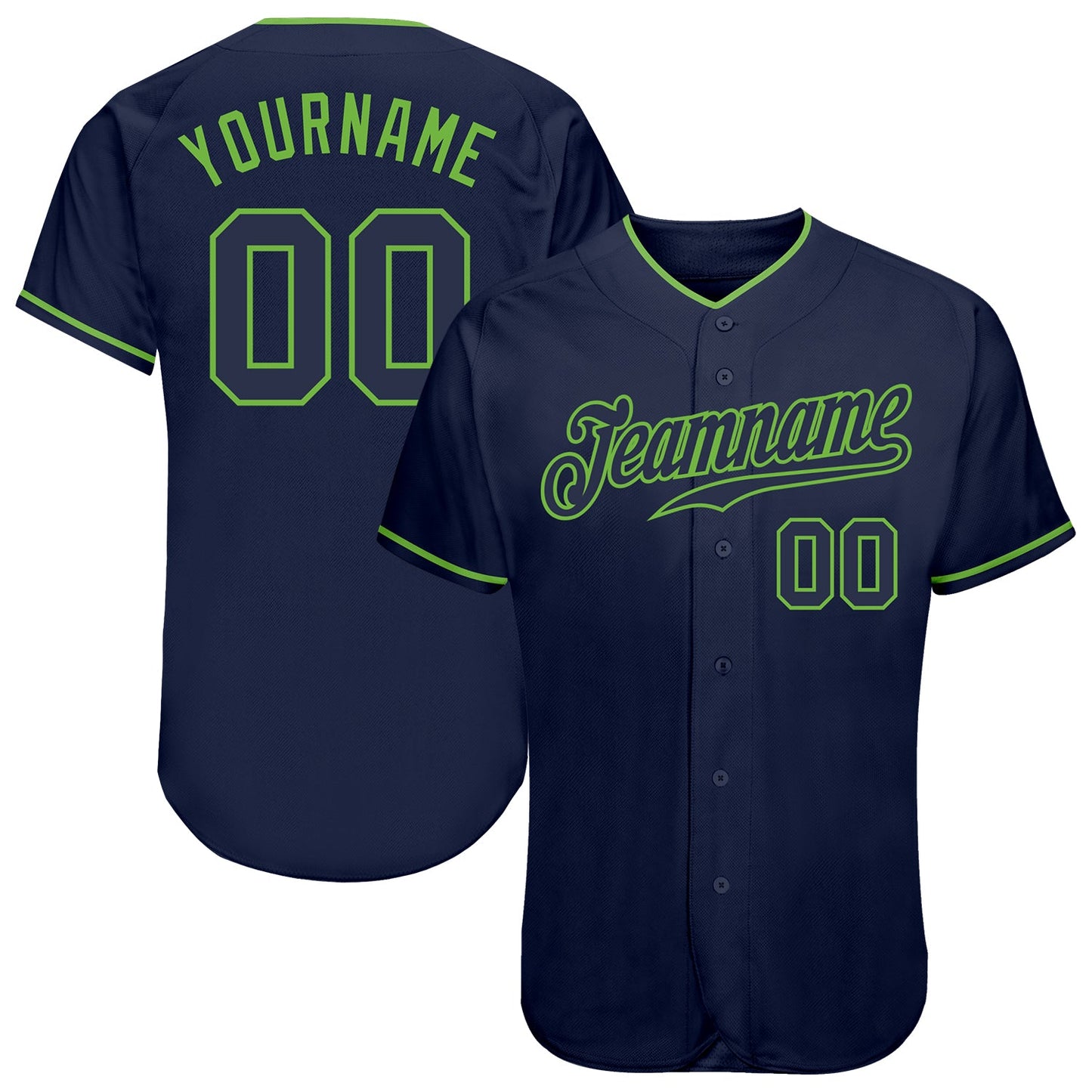 Custom Navy Navy-Neon Green Authentic Baseball Jersey - Main View