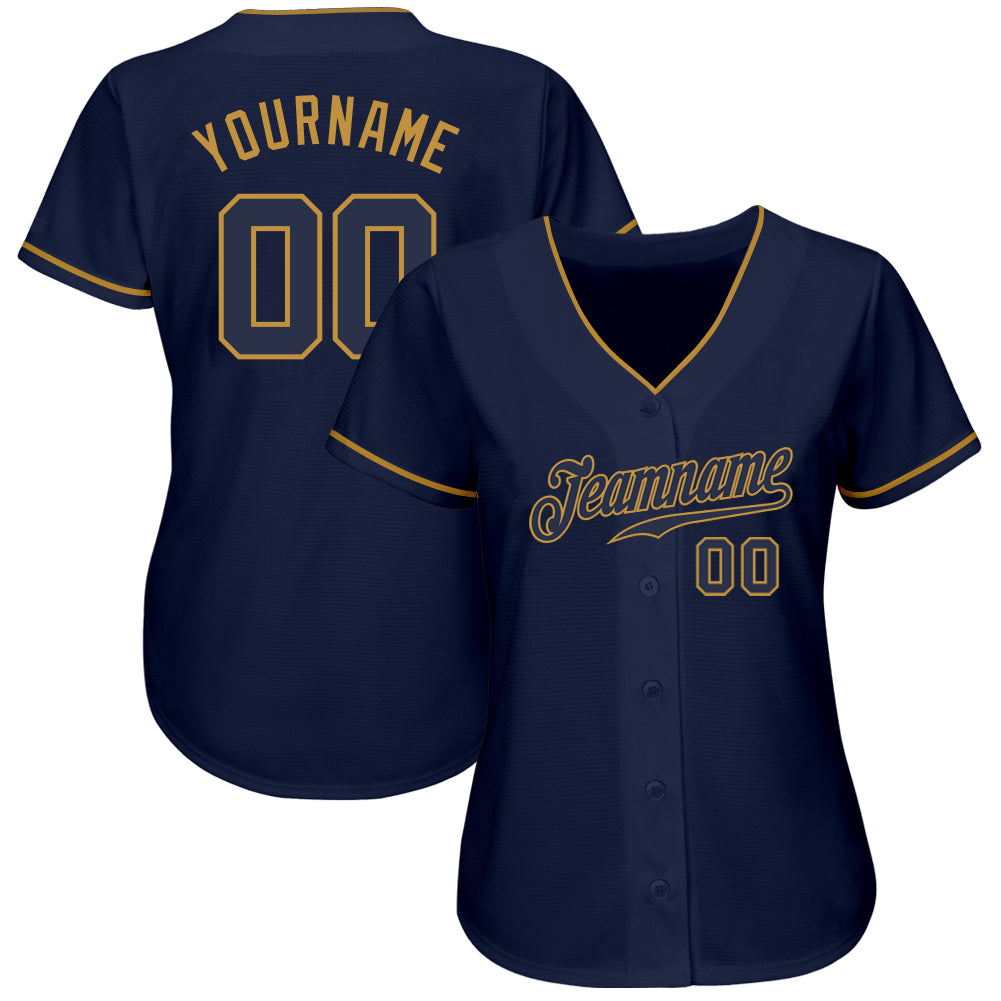 Custom Navy Navy-Old Gold Authentic Baseball Jersey view 2