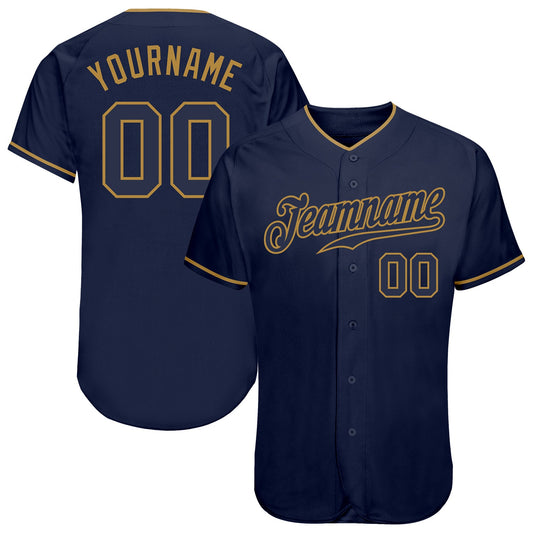Custom Navy Navy-Old Gold Authentic Baseball Jersey - Main View