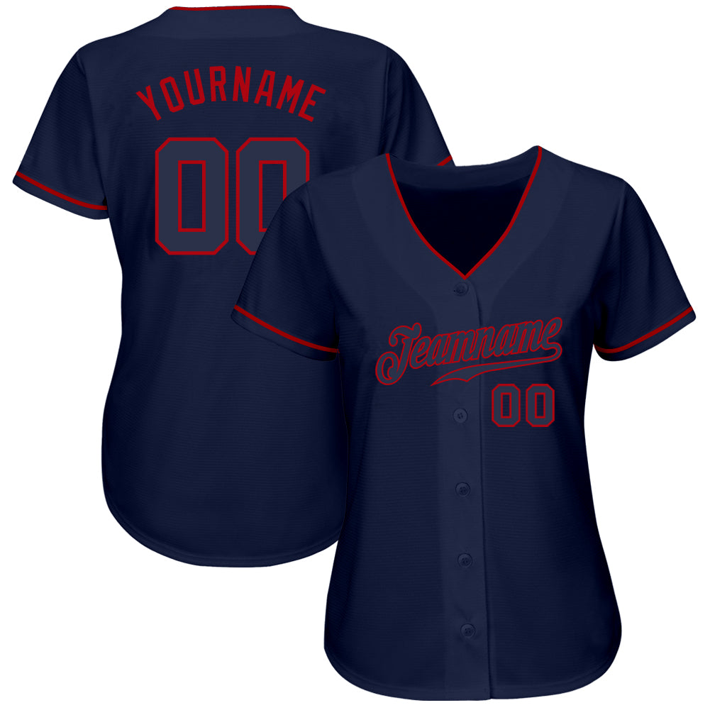 Custom Navy Navy-Red Authentic Baseball Jersey view 2