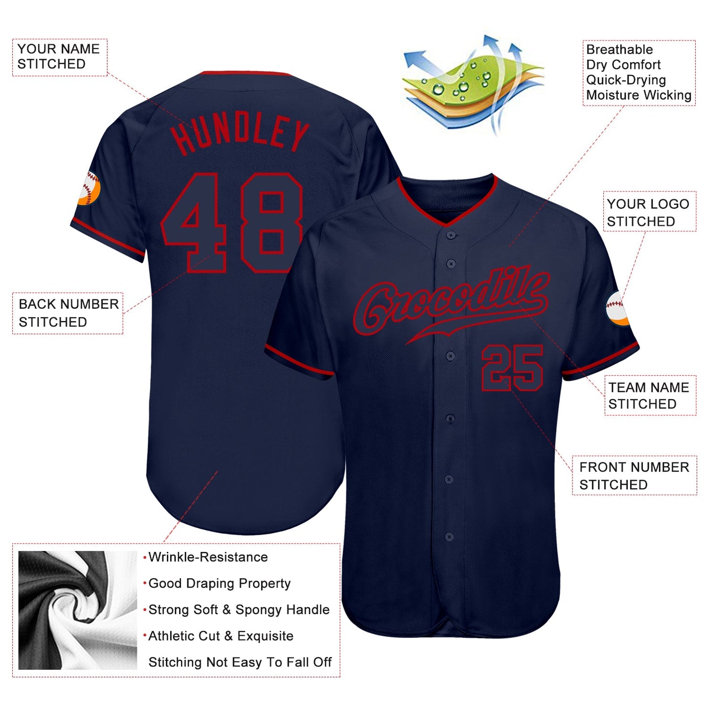 Custom Navy Navy-Red Authentic Baseball Jersey view 3