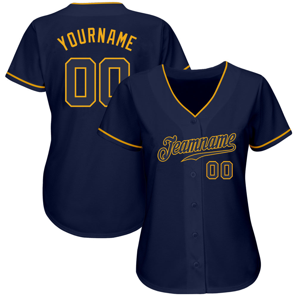 Custom Navy Navy-Gold Authentic Baseball Jersey view 2