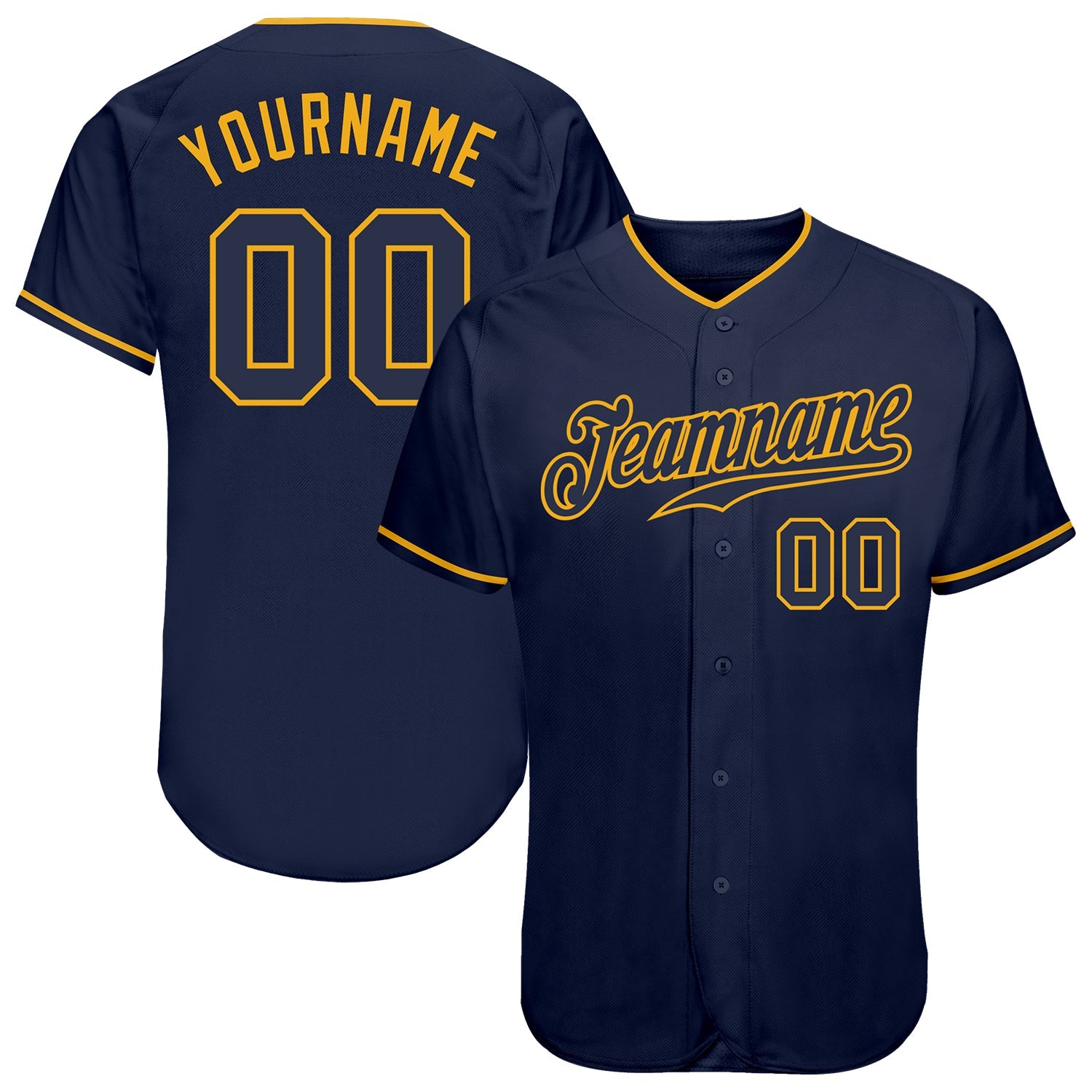 Custom Navy Navy-Gold Authentic Baseball Jersey - Main View