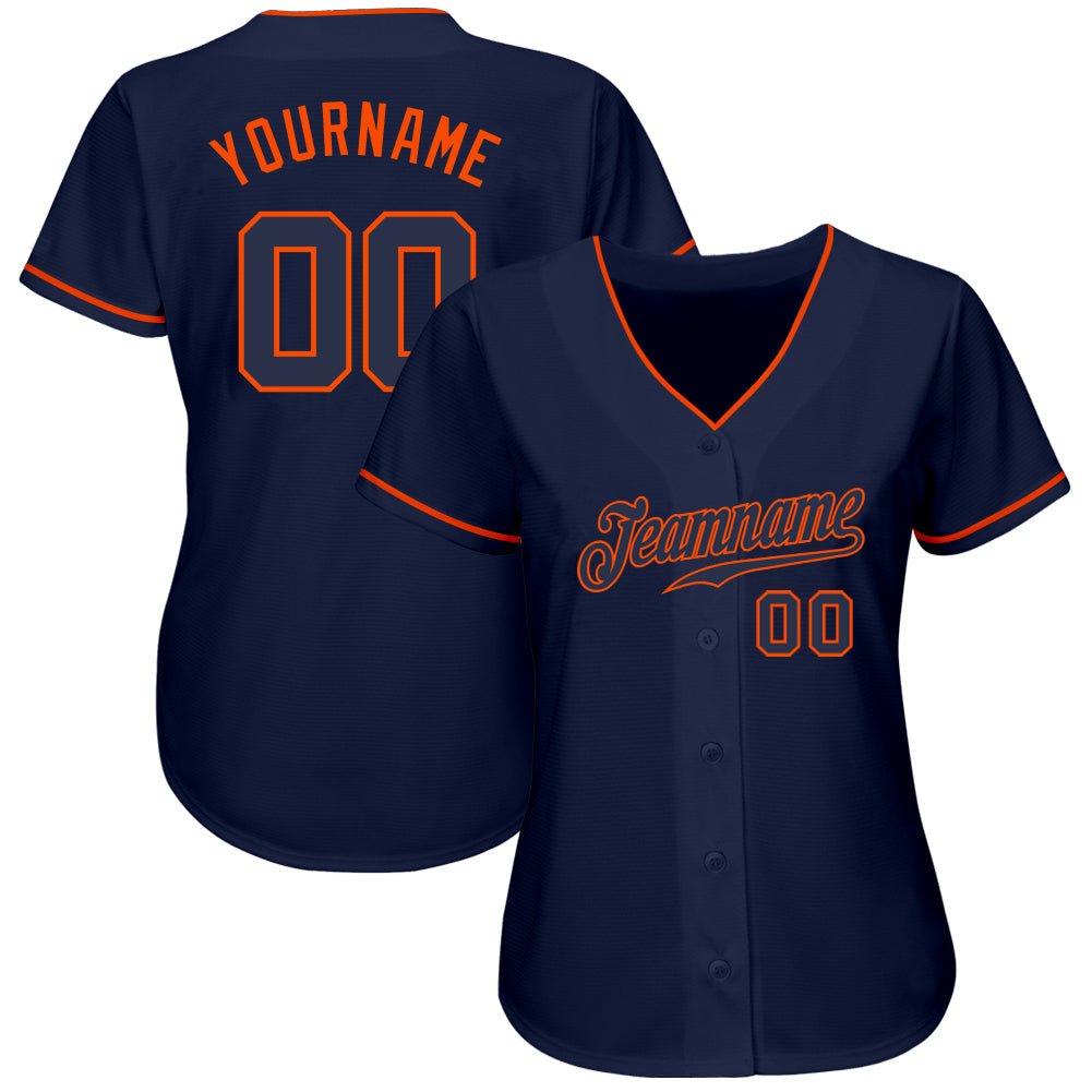 Custom Navy Navy-Orange Authentic Baseball Jersey view 2