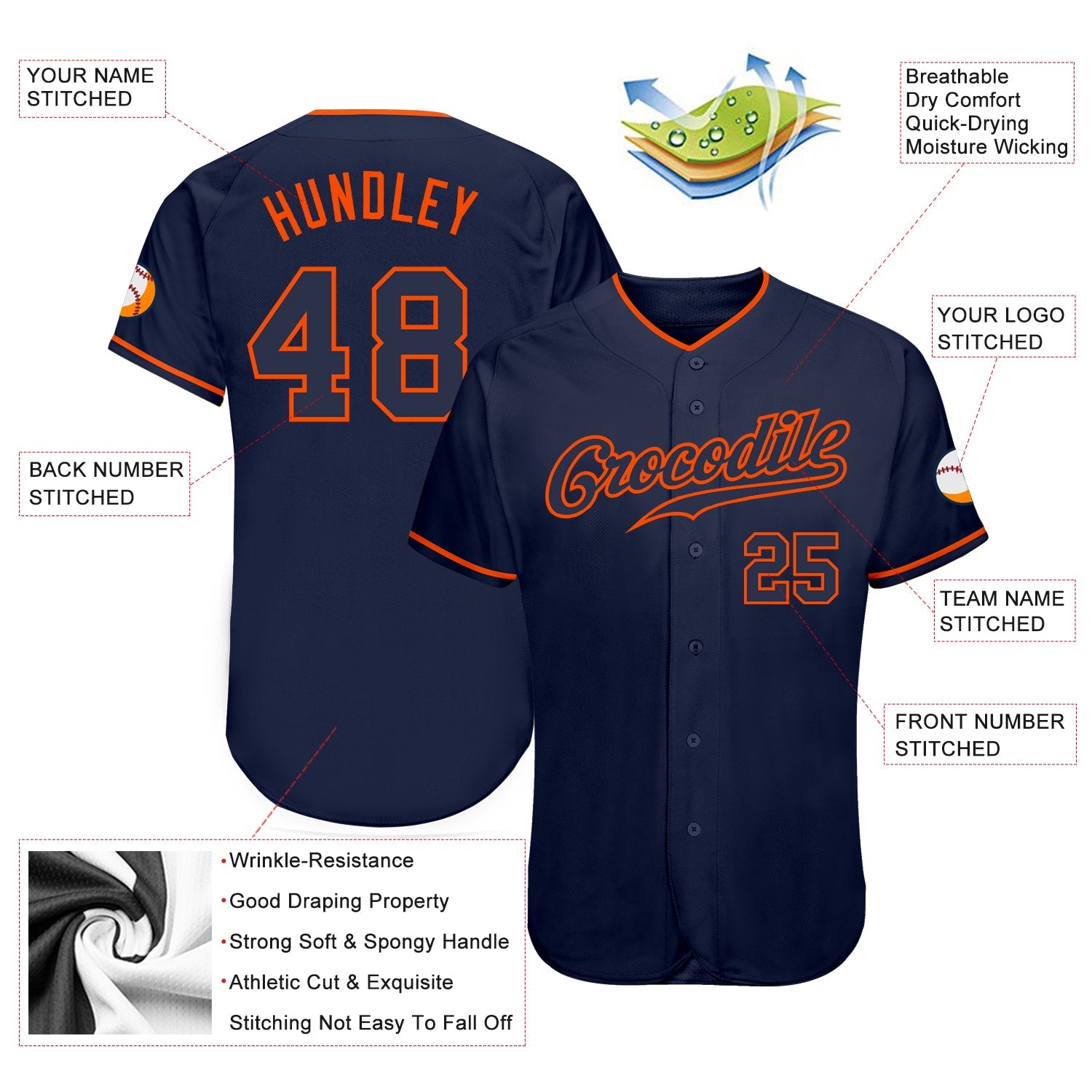 Custom Navy Navy-Orange Authentic Baseball Jersey view 3