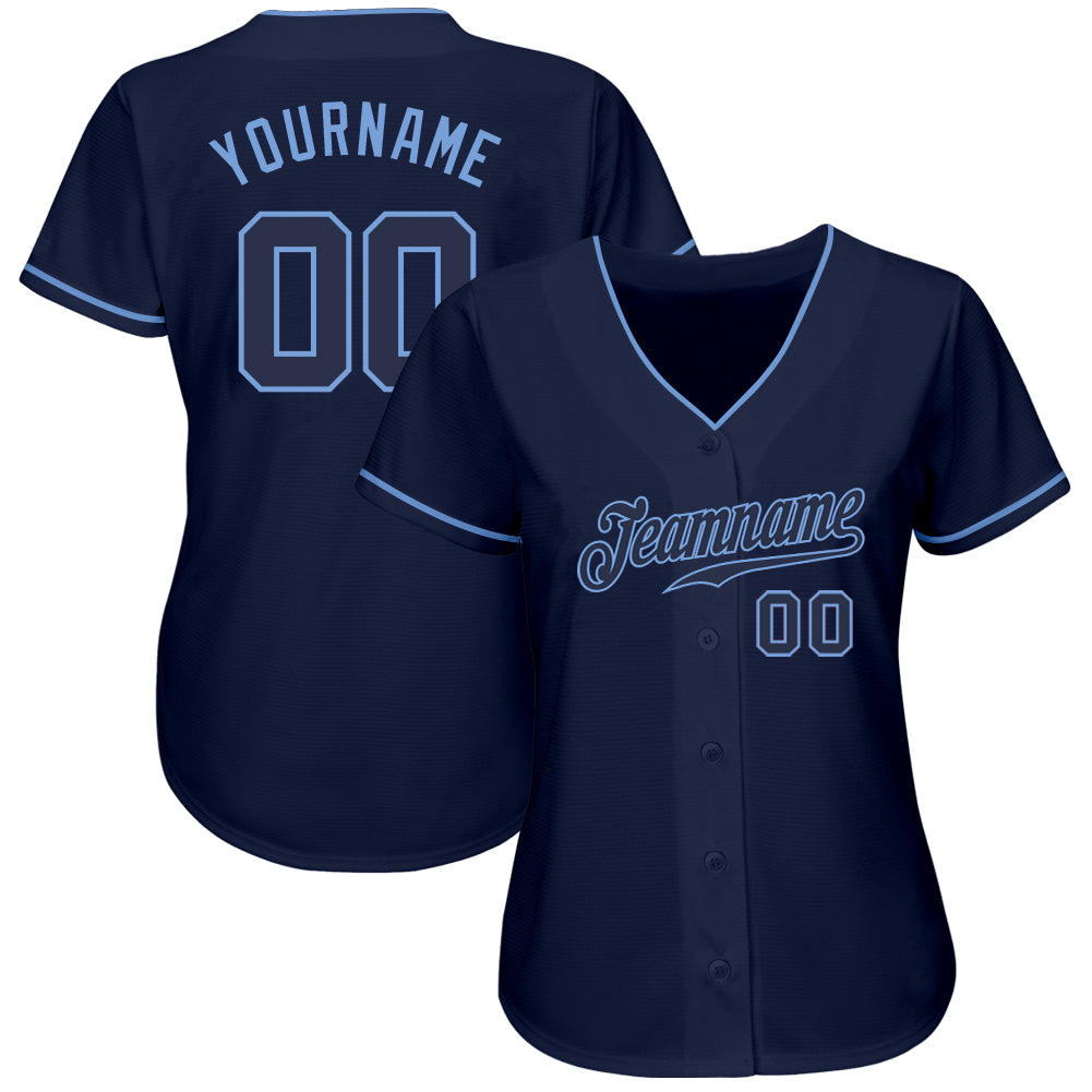 Custom Navy Navy-Light Blue Authentic Baseball Jersey view 3