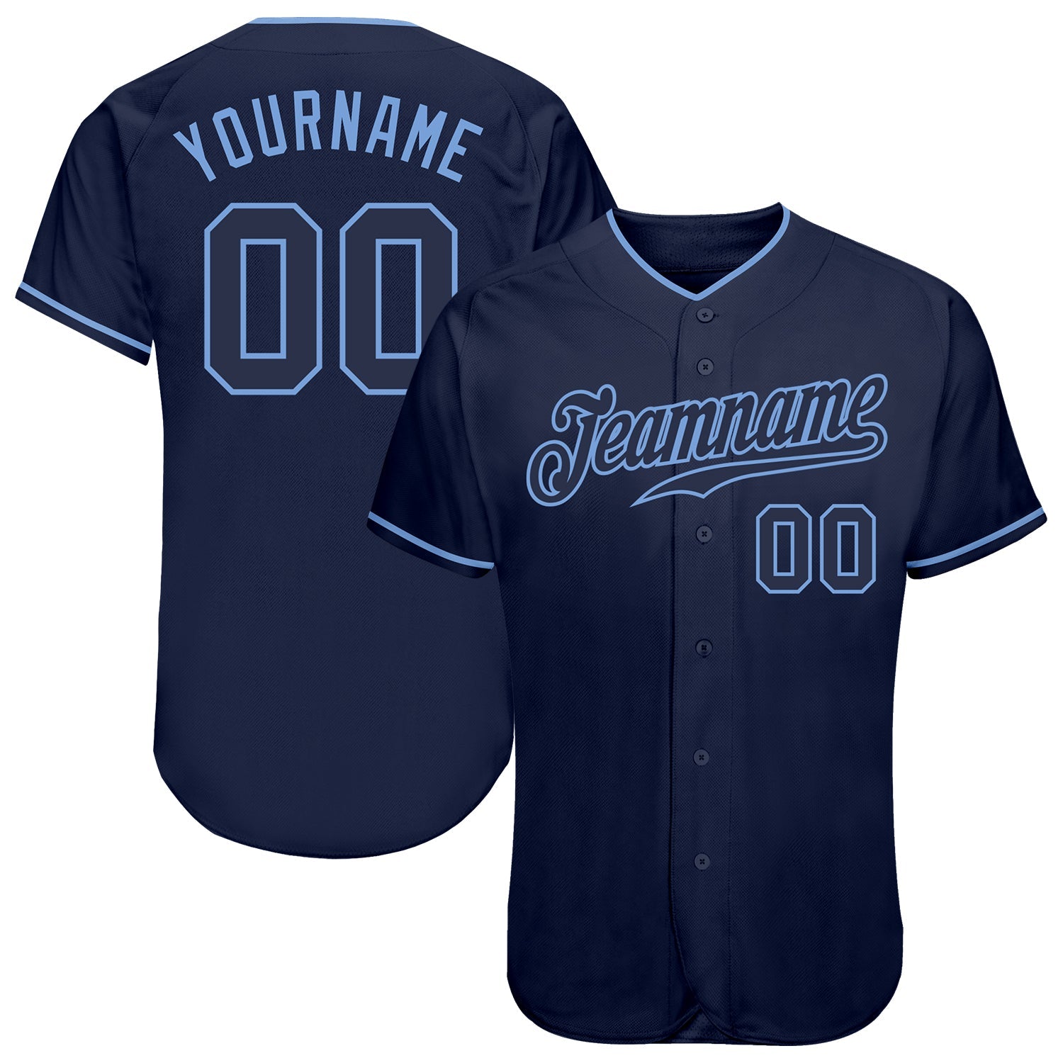 Custom Navy Navy-Light Blue Authentic Baseball Jersey - Main View