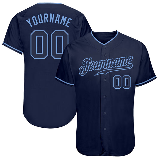 Custom Navy Navy-Light Blue Authentic Baseball Jersey - Main View