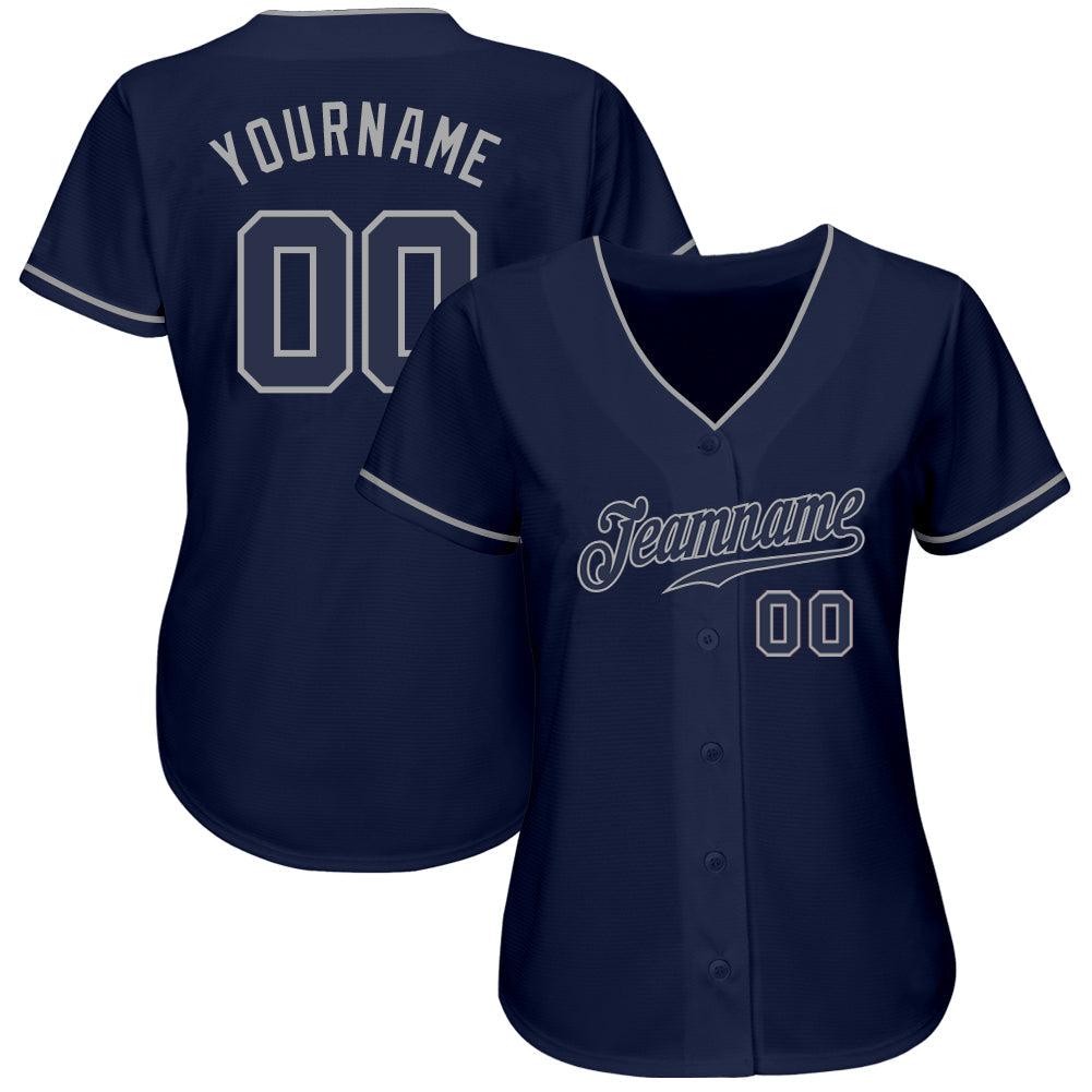 Custom Navy Navy-Gray Authentic Baseball Jersey view 2