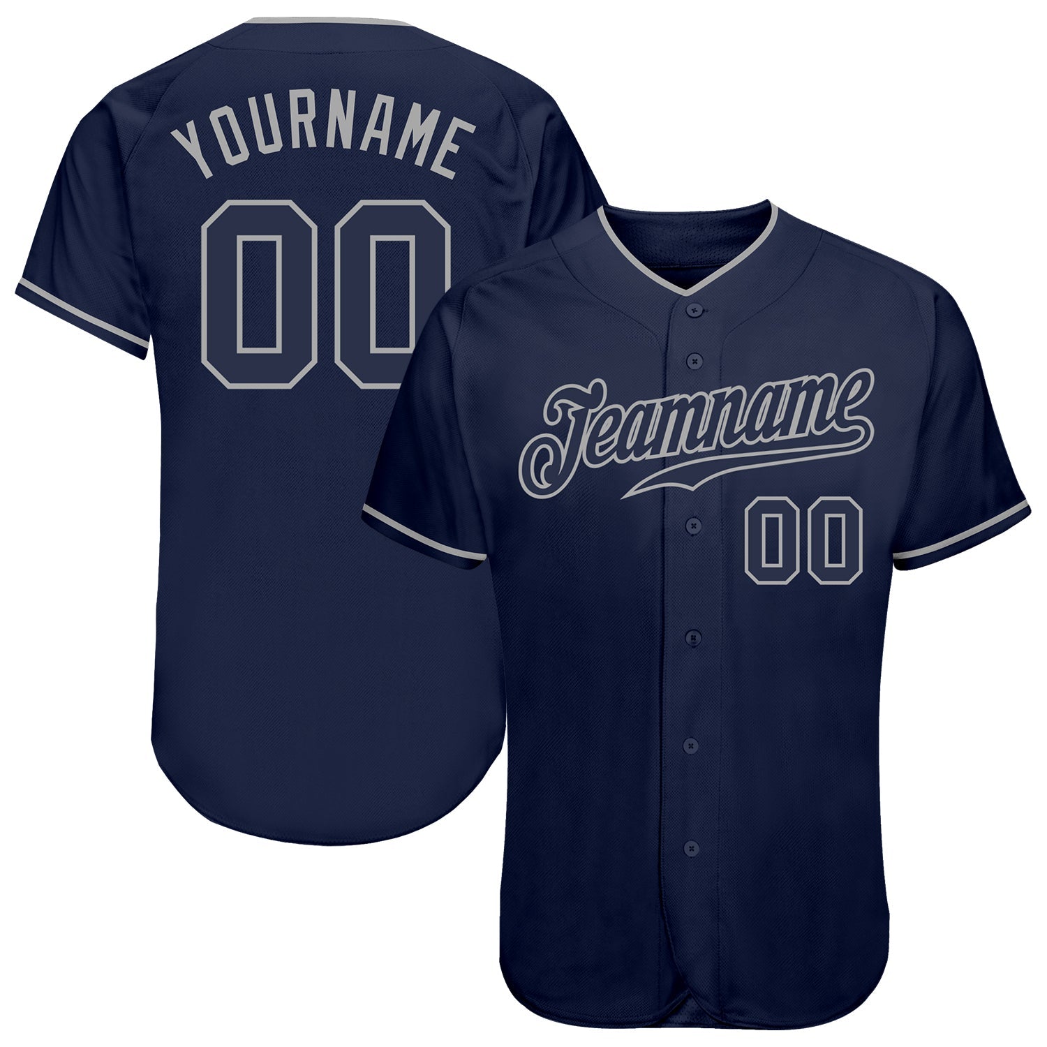 Custom Navy Navy-Gray Authentic Baseball Jersey - Main View