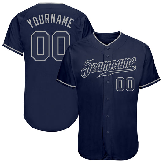Custom Navy Navy-Gray Authentic Baseball Jersey - Main View