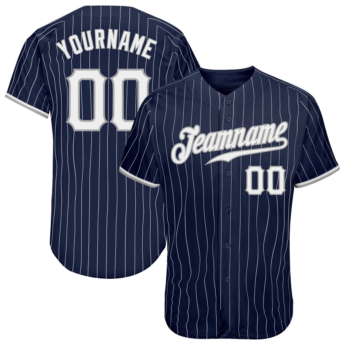 Custom Navy White Pinstripe White-Gray Authentic Baseball Jersey - Main View